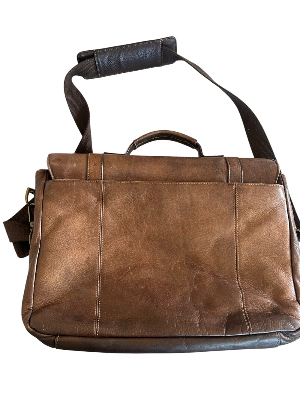 Samsonite Vintage Two-tone Brown Leather Flap-Over Messenger Bag Briefcase - Picture 8 of 16